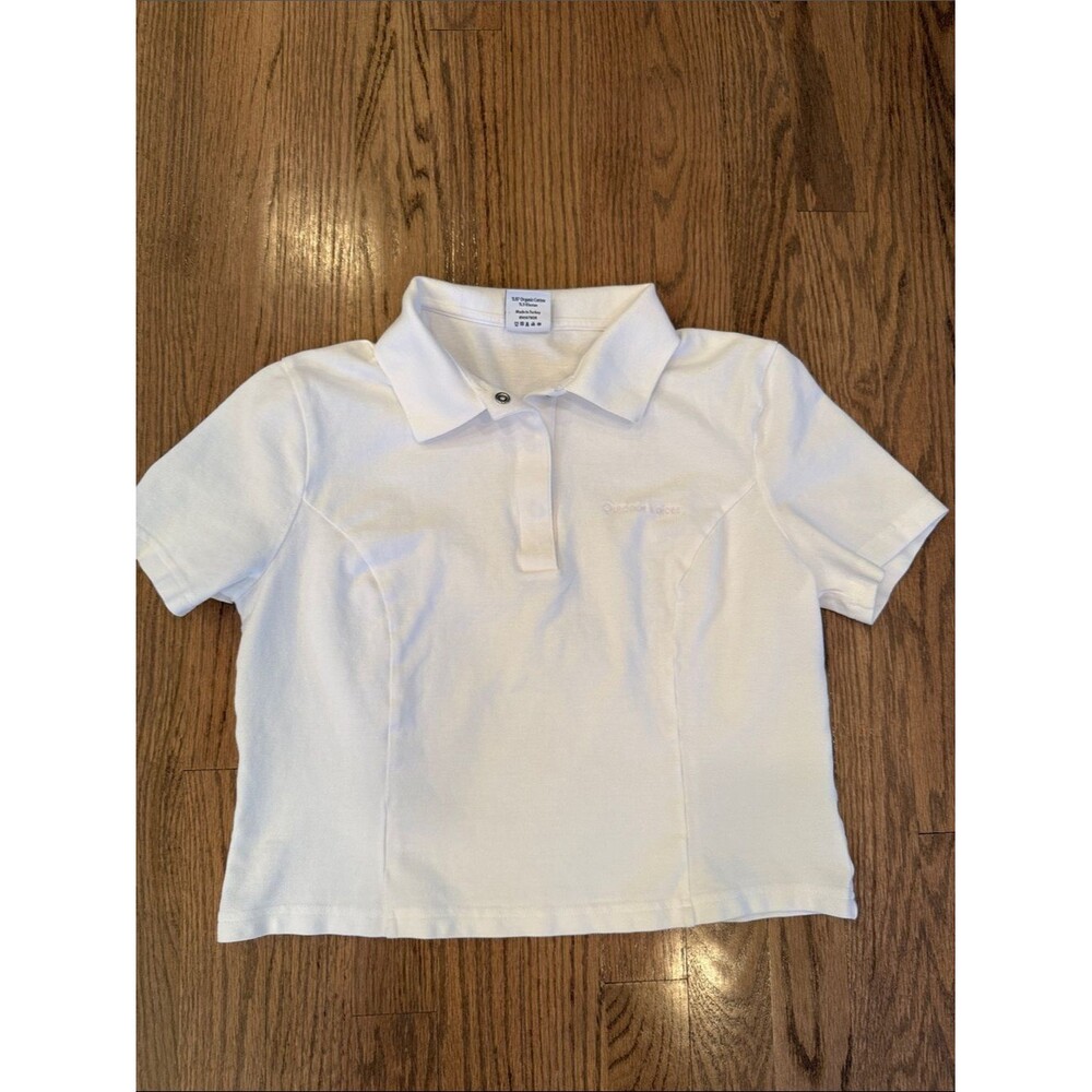 Outdoor Voices White Polo Shirt with Subtle Logo Embroidery Medium Cropped